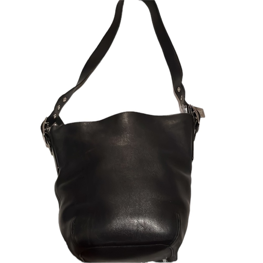 Coach black leather bag adjustable strap silver hardware & hang tag Y2K